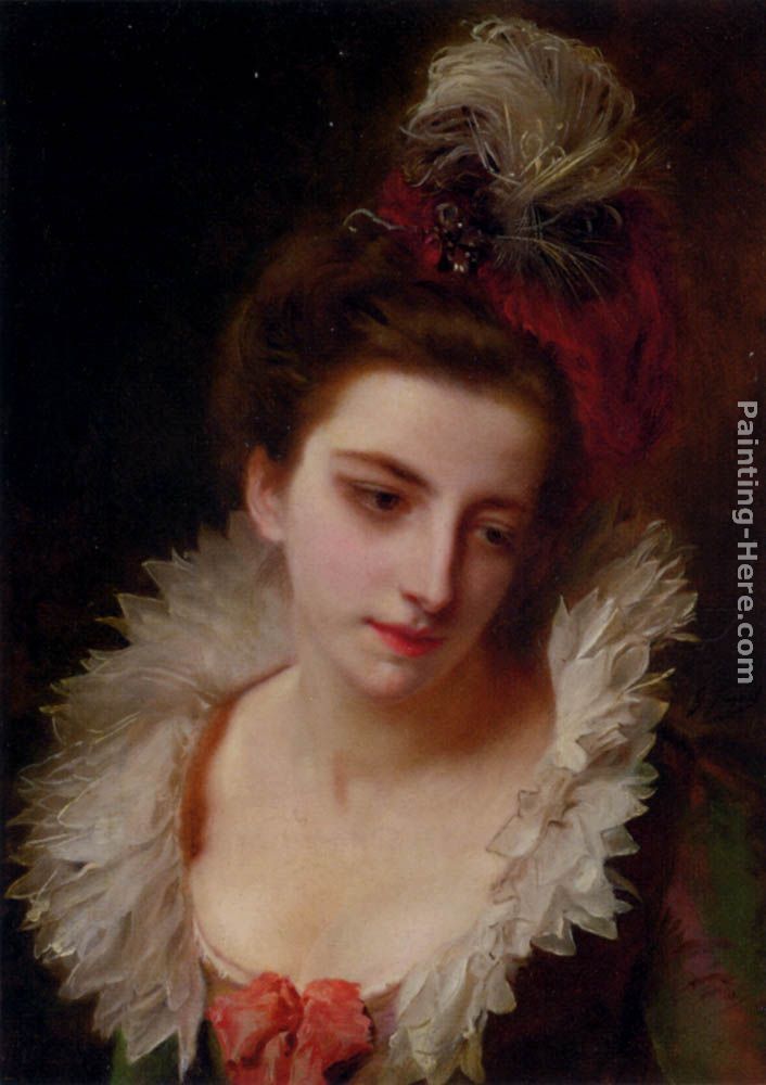 Gustave Jean Jacquet Portrait Of A Lady With A Feathered Hat